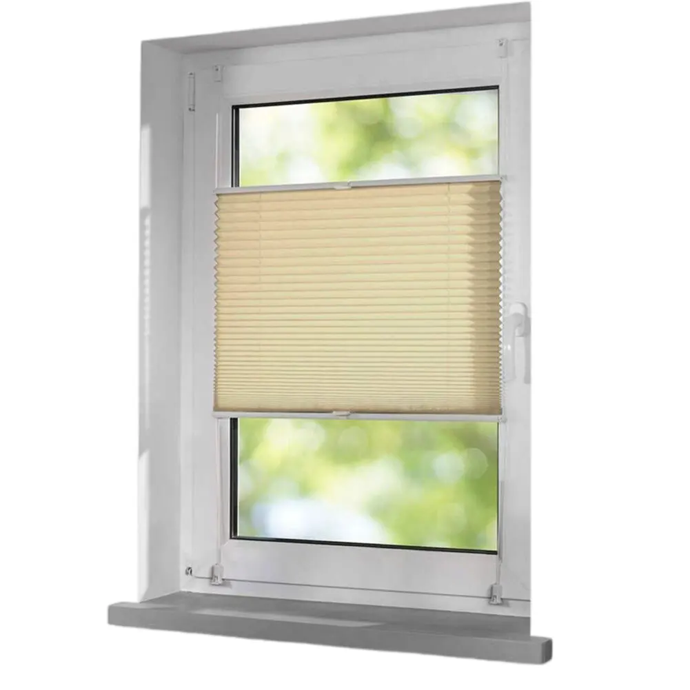 Water-Resistant Polyester Semi-Shade Pleated Curtains No-Drill Mount Design Light Management for Living Spaces and Work Areas
