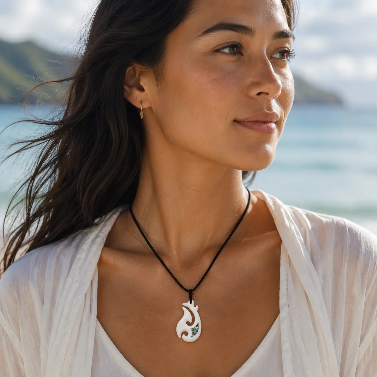 GX142 New Zealand Maori Handmade Yak Bone Manaia Pendant Primitive Tribes Totem Amulet Bones of Cattle Inlaid with Abalone Shell