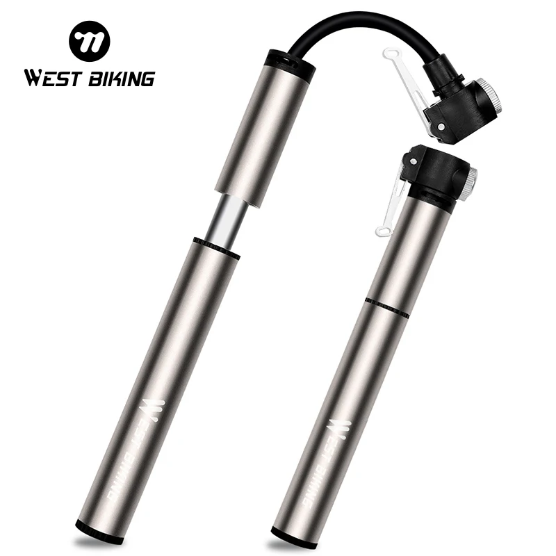 WEST BIKING Bike Pump Hose 120PSI Mountain Cycling Tire Inflator Schrader Presta Valve Aluminum Alloy Portable Mini Bicycle Pump