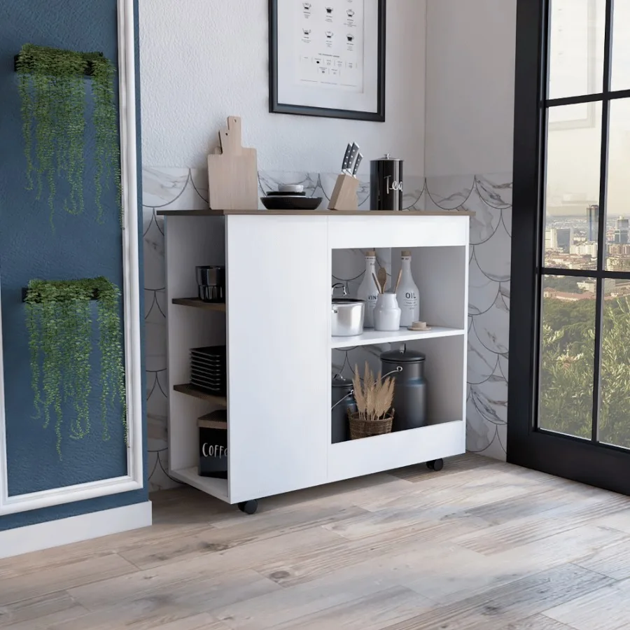 

Kitchen Cart Kamizaze Two Storage Shelves Four Casters Three Side Shelves White Dark Brown Finish