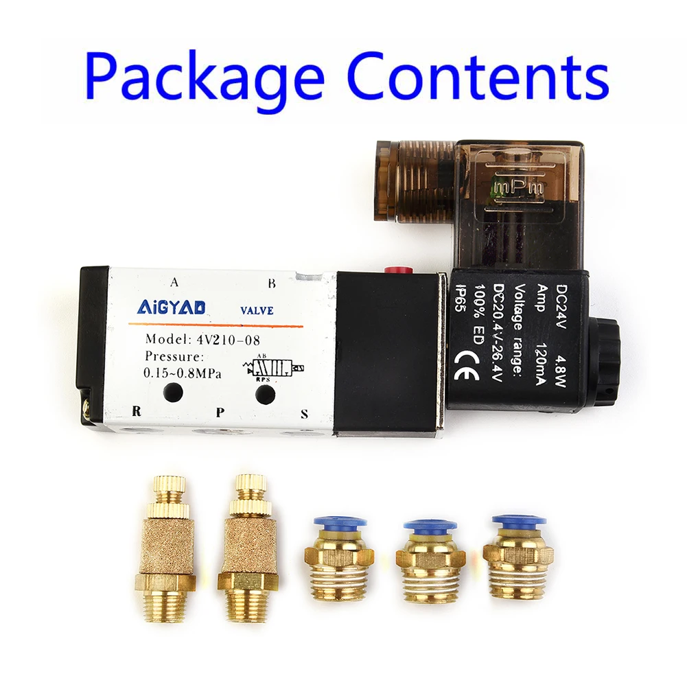 Part Solenoid Valve 5 Port BSPT Thread Business 29mA Control Mufflers DC 24V Industrial Male Connectors New Practical