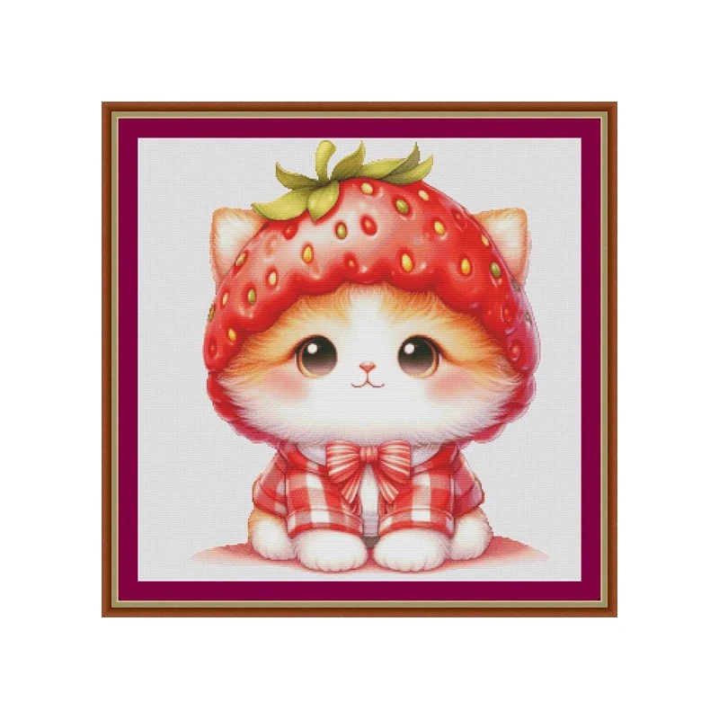 

ZZ5262 Strawberry Cat 11CT 14CT 16CT Print On Canvas Cross Stitch DIY Set Kit Needlework Embroidery 94 Color