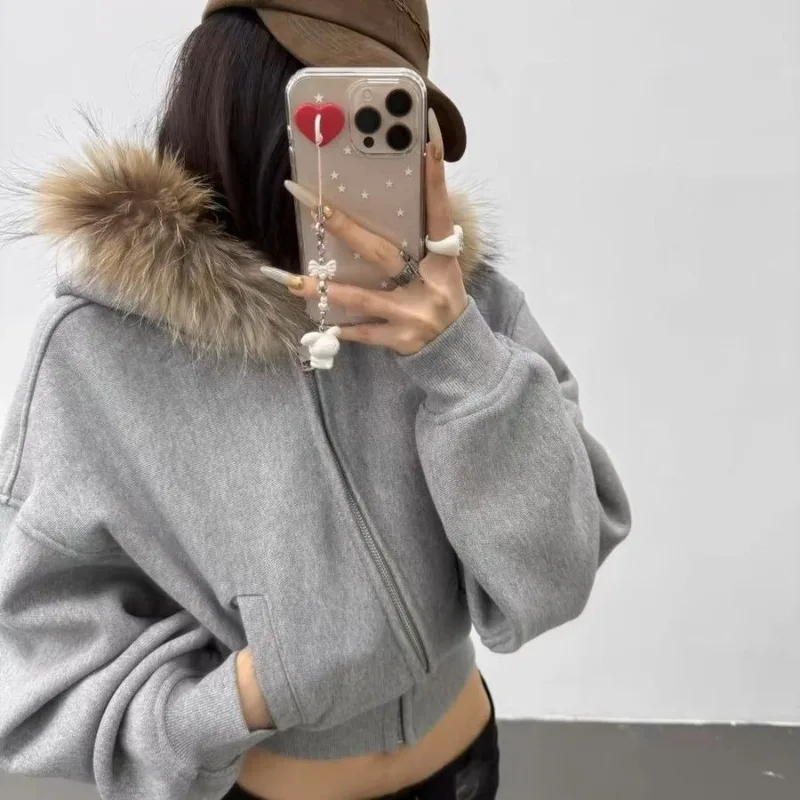 

American Style Vintage Wool Zipper Design Sweater Casual Slim Fit Hoodie Cardigan Aesthetics Y2k Fashion Long Sleeve Jupers Chic