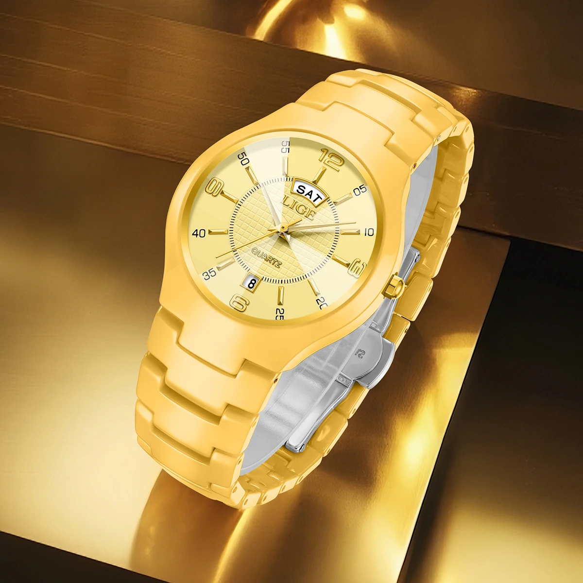 ساعات LIGE للسيدات بتقويم سيراميك مقاومة للماء ساعات يد نسائية ماسية بسيطة فستان ساعة عرض الأسبوع تاريخ كوارتز ساعة معصم