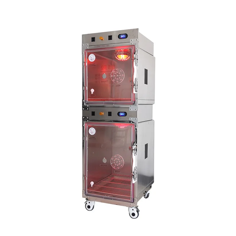 Airow Pet Intensive Care Cage 304 Stainless Steel 2-layer 2-door with Wheel Red Warm Light Variable Temperature Oxygen Cage