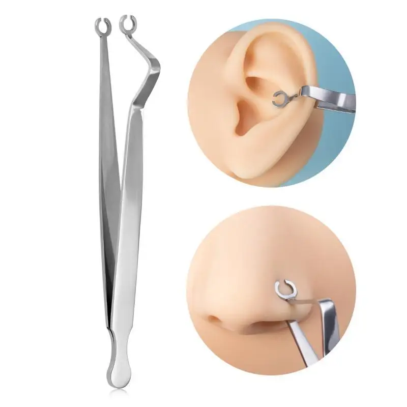Stainless Steel Piercing Forceps Clamp Tool Lip Nail Earring Puncture Clip Open Close Ear Nose Septum Body Piercing Tool-New