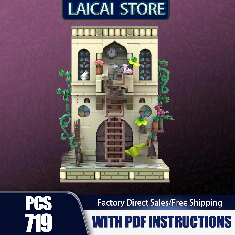 도시 거리 풍경 모크 빌딩 블록 사랑의 사다리 - 중세 벽돌 모델 DIY 조립 건설 장난감 휴일 선물