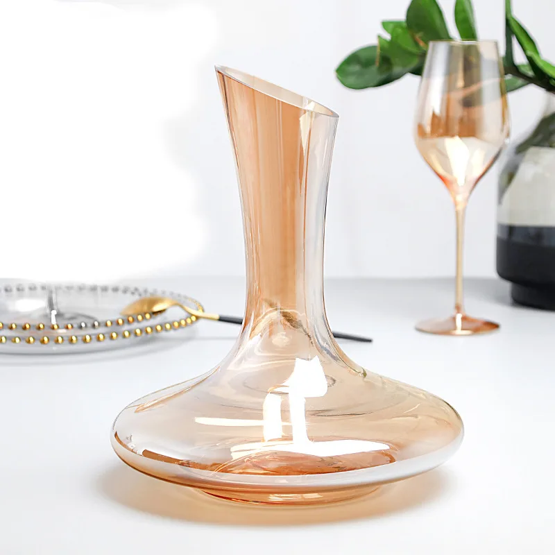 2 Styles 1500-2000ml Wine Decanter Creative Plating Gold separator U-Shaped Pot-Bellied-Shape Crystal Glass Wine Pourer Bar Gift