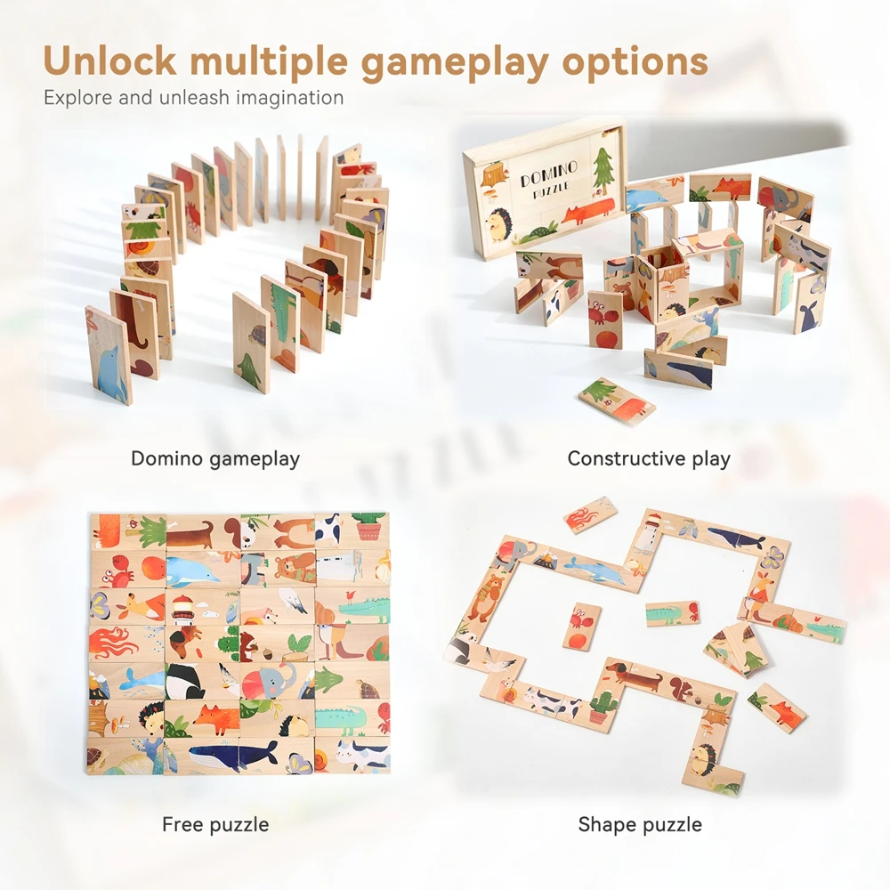 Baby Montessori Speelgoed Houten Cartoon Dier Domino Puzzel Stapel Bouwsteen Kaarten Baby Balans En Educatief Speelgoed Baby Cadeau