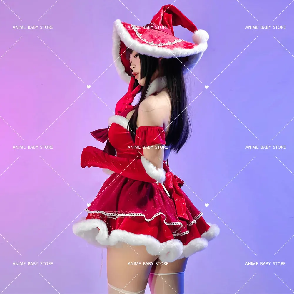 Lovely Red Maid Lolita Dress Kawaii Halloween Outfits Apron Maid  Kawaii Christmas Dress Santa Claus Cosplay Costume Women