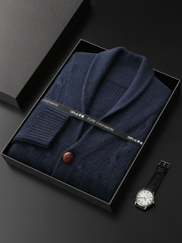 CHICUU الفاخرة الرجال 100% سترة الكشمير المعنقة شال طوق سترة معطف سميكة مريح الكشمير تريكو الخريف الشتاء الذكية عادية #3