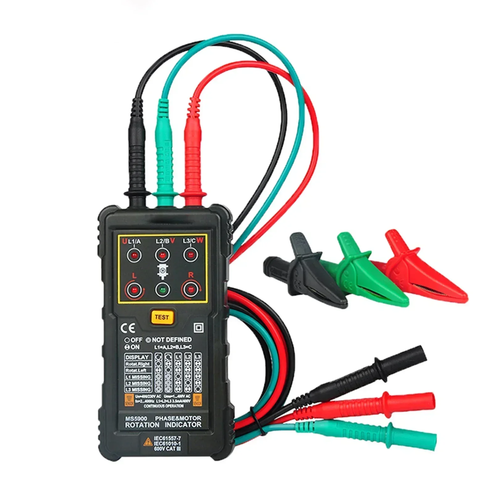Motor Phase Sequence-Rotation Indicator Non-Contact Detection Visual R/L Indicators PM5900 Three Phase Rotation Indicator Meter