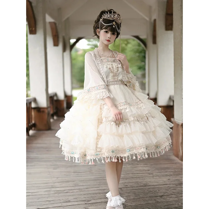 Elegant Lolita Jsk Suspender Dress Princess Palace Oil Painting Cla Ruffle Gorgeous Dress Court Style JSK Tea Paty Dress