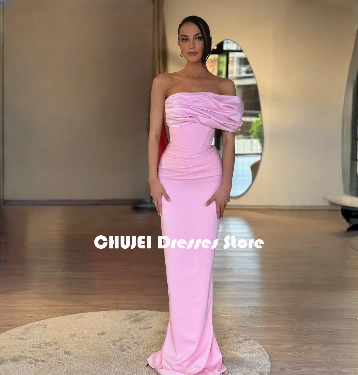 

Pink Graceful Evening Dress Woman Mermaid Modern One Shoulder Prom Dress Long Fashion Party Dress Customized فساتين المساء