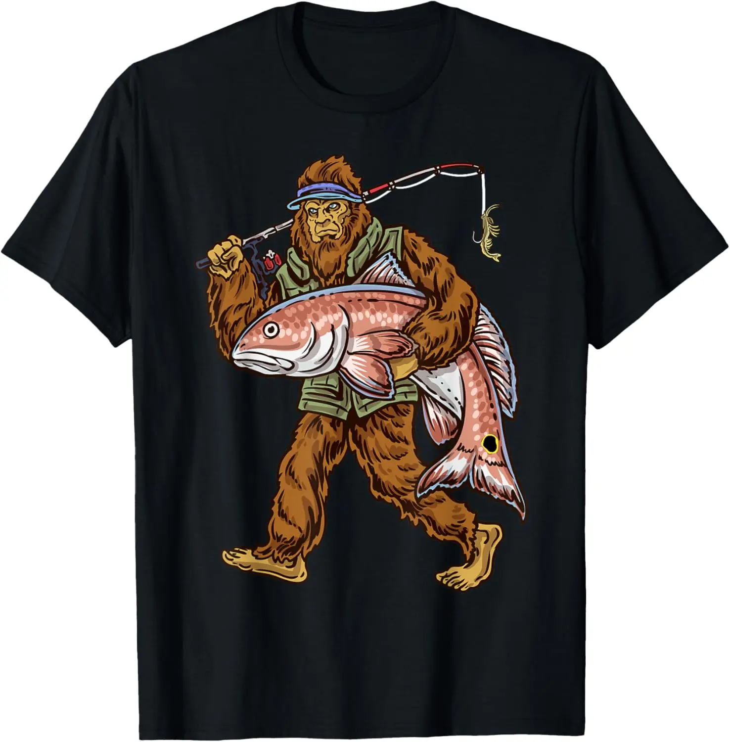 

Bigfoot Fishing Redfish Angler Fisherman Graphic Tee Men's Casual Short Sleeve T-Shirt