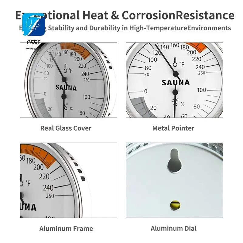 

A55F-Sauna Thermometer 2-In-1 Fahrenheit Thermometer Hygrometer For Sauna Room, Indoor Humidity Temperature Monitor