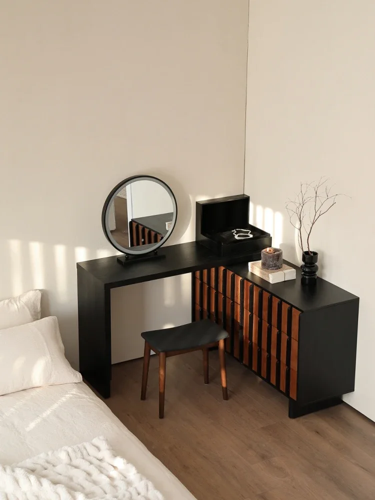 Retro bedroom corner retractable makeup table bedside storage cabinet