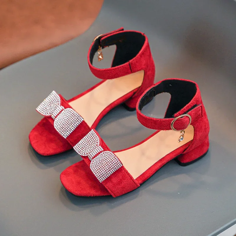 

Fashionable and Comfortable Fish Mouth Student Elegant Sandals Summer New Roman Water Diamond Bow Children's Cute Casual Shoes