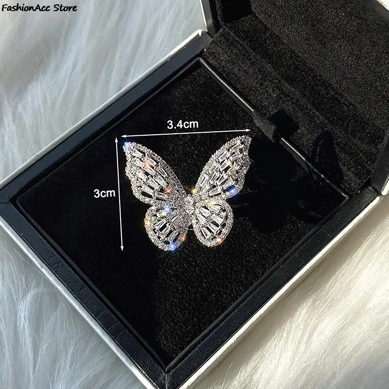 Zircon Butterfly Ring Gem Stone Opening Exaggerated Big Knuckle Rings for Women Charming Wedding Party Jewelry Gift image 6