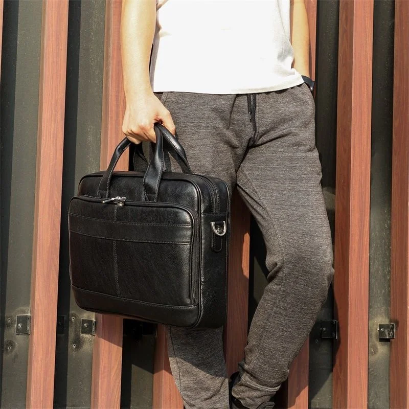 Large Business Handbag Men Genuine Leather Briefcase Male Grain Shoulder Bag Top Cowhide Messenger for 15.6