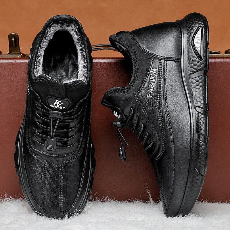 Winter Men’s Warm Snow Boots Fashion Men‘s Cotton Shoes Casual PU Leather Shoes for Men Comfortable Plush Sneakers