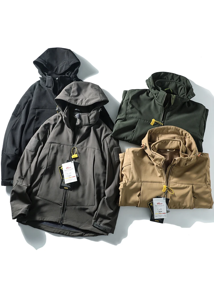 

Men's Outdoor Autumn Winter Fce Lined Tactical Soft ell Jaet Windproof Waterproof Faionable Urban Sle Long Sve ...