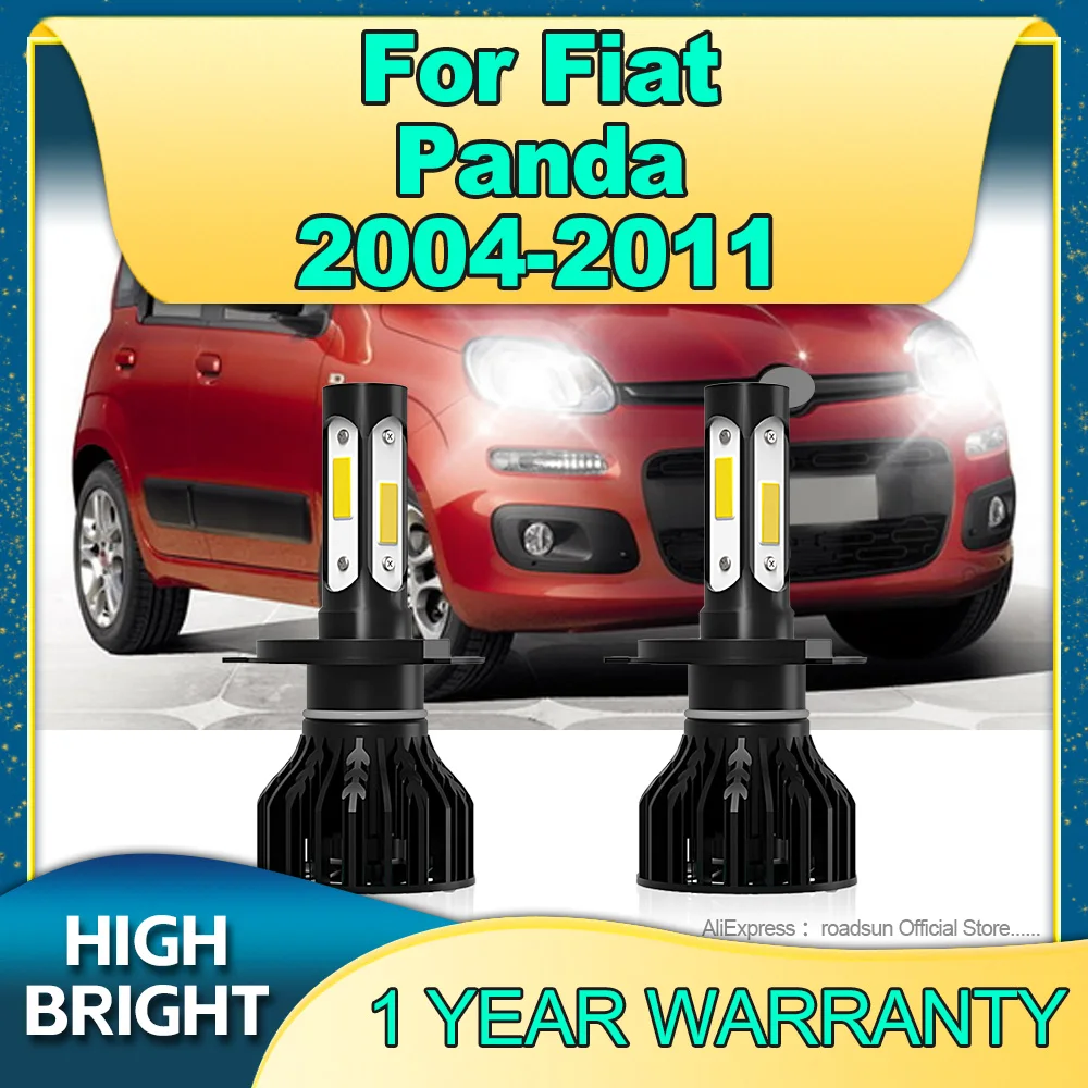 2Pcs Car Headlight H4 LED 25000LM Light Lamp 6000K 4Side Chip For Fiat Panda 2004 2005 2006 2007 2008 2009 2010 2011