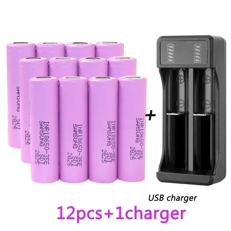 New18650 Battery 3500maAh3.7V 18650 Lithium-ion Battery 3.7V INR18650-35E Flashlight Rechargeable Battery with Charger