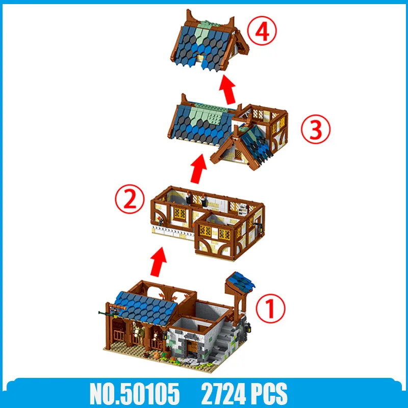 Model stajni miejskiej z serii średniowiecznej klocki klocki dla koni miejskich DIY zabawki edukacyjne prezenty dla dzieci Friends2724PCS