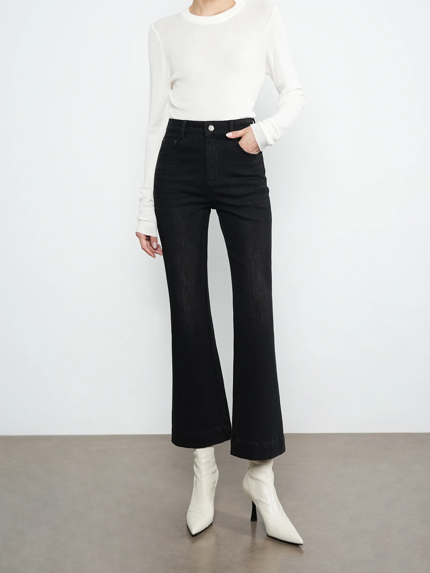 

Retro High Waist Bell Bot Jeans Women's Slimming Stretchy Denim Pants Four Directional Elastici Bla Cotton Blend