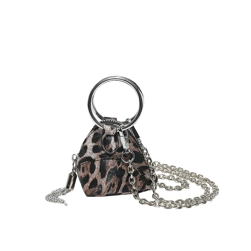 Vintage Leopard Crossbody Bag Luxury Designer Mini Sling Bags Triangle Handbag Coin Purse Khaki Brown Pu Leather Bag Black