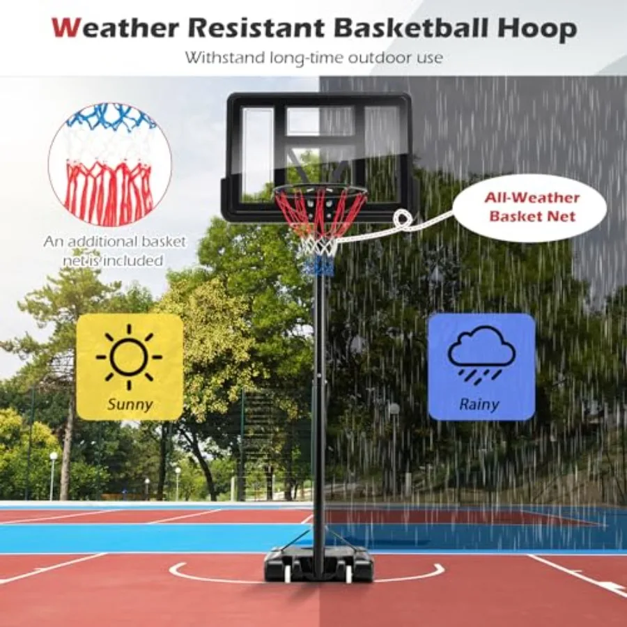 Outdoor Basketball Hoop with Height Adjustable Feature from 4.25 to 10 Feet Portable Design with 44-Inch Shatterproof Backboard