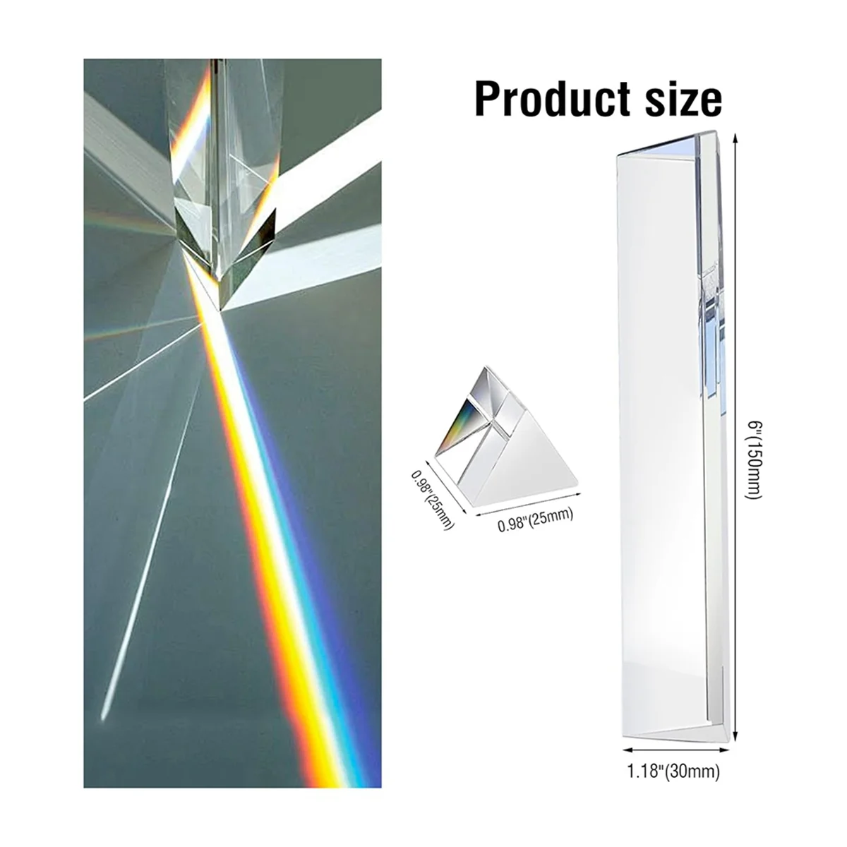 2Pcs Clear Triangular Prism,6&1In Lengths Optical Prisms for Teaching Light Spectrum Physics and Photo Photography Prism