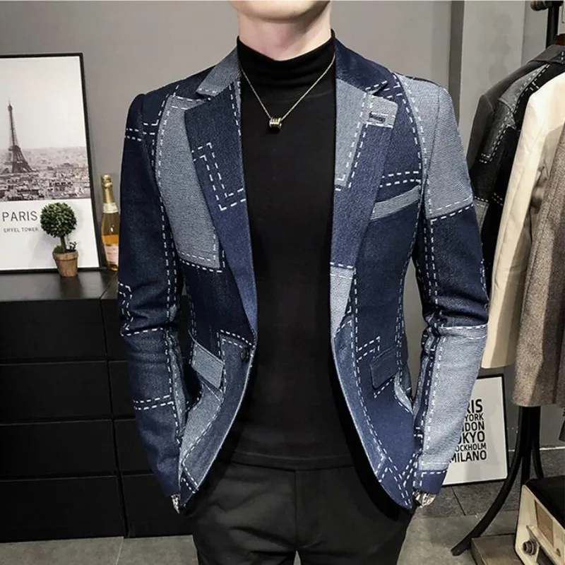 

2022 Men's Clothing Masculino Business Casual Denim Suit Jacket/Male High Quality Cowboy Blazers/Man Slim Fit Tuxedo Coat S-3XL