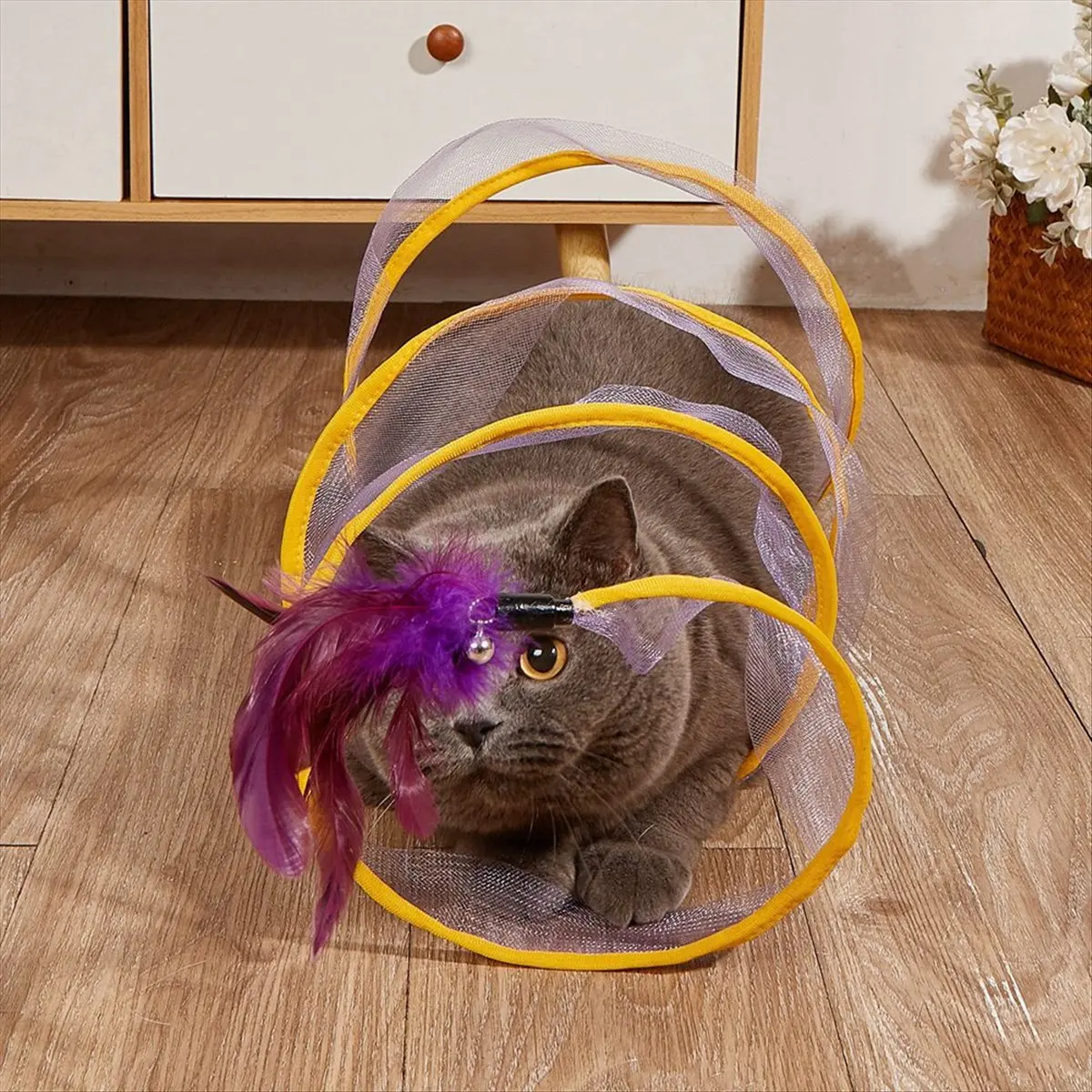 Compatible Self Play Cat Hunting Spiral Tunnel Toy,Portable Cattycoil Safe Toy,Indoor Fun Spiral Tunnel Cat Toy B
