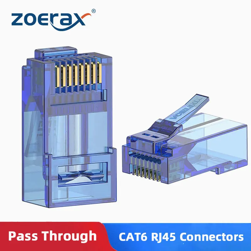 ZoeRax 50PCS CAT6 RJ45 Connectors Pass Through, Cat6 Ends 8P8C Modular Plug CAT6 CAT5E CAT5 Solid or Stranded UTP Network Cable