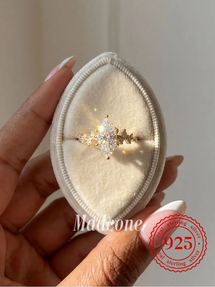 925 Sterling Silber Eleganter klassischer Marquise-Zirkon-Ring für Frauen, Hochzeit, Verlobung, luxuriöser, hochwertiger edler Schmuck