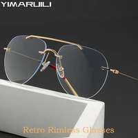 YIMARUILI, gafas de piloto ultraligeras a la moda para hombre, gafas sin montura, tendencia Retro, gafas graduadas ópticas de gran tamaño, montura para mujer 1870