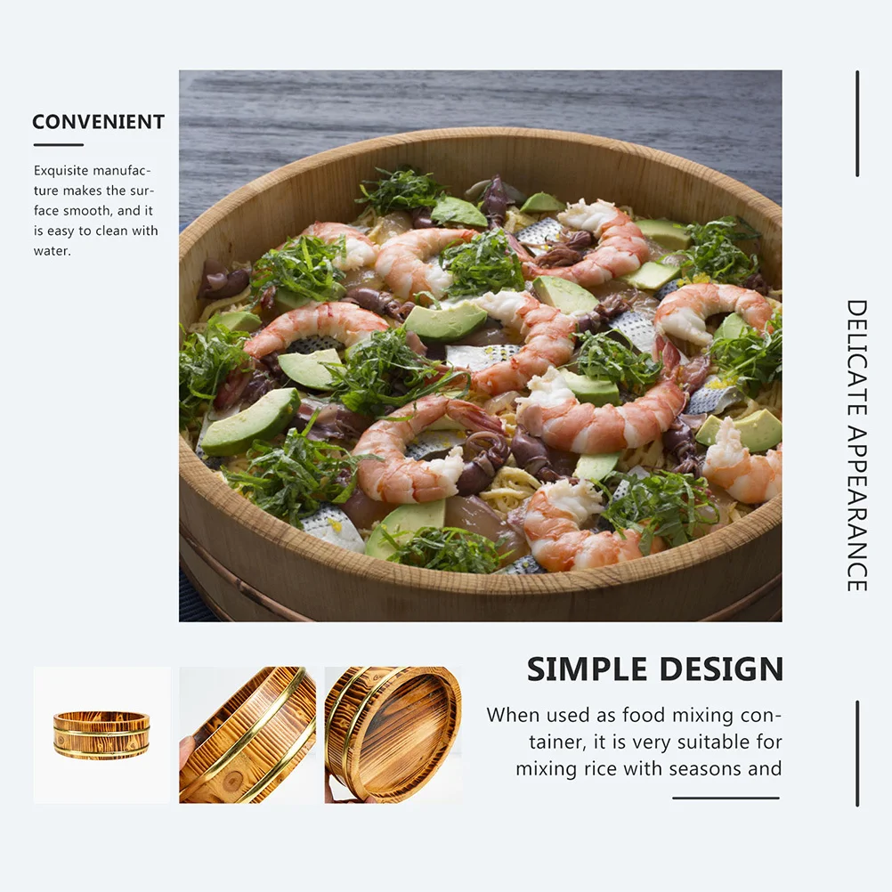 

Sushi Rice Bucket Premium Wooden Round Food Container Easy Clean for Japanese Korean Cuisine Restaurant Party Serving