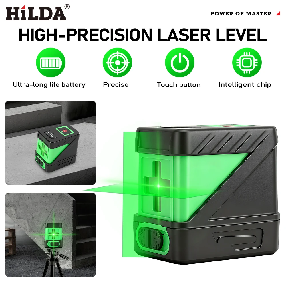 Auto Nivelamento Vigas Verdes Nível Laser, Horizontal e Vertical Cross-Line, 2 Linhas