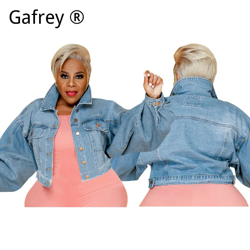 

Женская джинсовая куртка оверсайз (размеры 1XL, 3XL, 5XL) из выстиранного денима, осенне-зимняя коллекция 2026, повседневная свободная куртка-оверсайз, модная уличная одежда для женщин