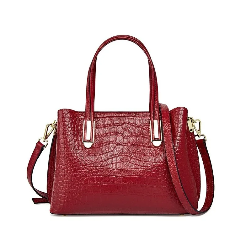 Sophisticated Work Shoulder Bag for Women Genuine Leather Crocodile Embossed Luxury Handbag Top Handles Large Capacity