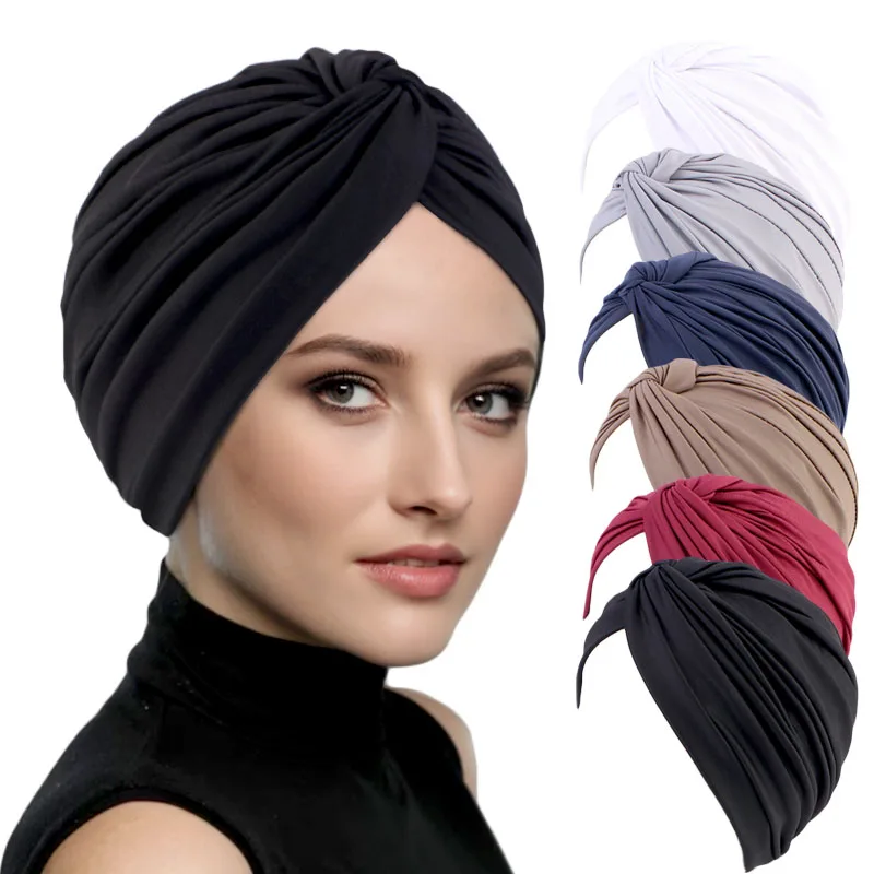 

New Women Stretch Twist Knot Turban Pre Tied Bonnet Head Wraps Muslim Beanie Hats Hair Loss Cover Cancer Chemo Cap Headscarf