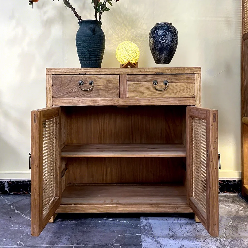 

# Storage For Living Room - Rattan Woven Solid Wood Cabinet