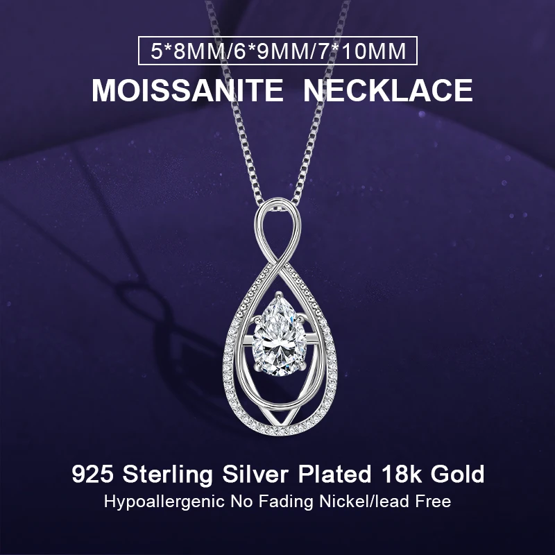 IOGOU 1CT 1.5CT 2CT Full D vvs1 Moissanite Waterdrop Pendant Necklace for Women Real 925 Silver Luxury Teardrop Collar Jewelry