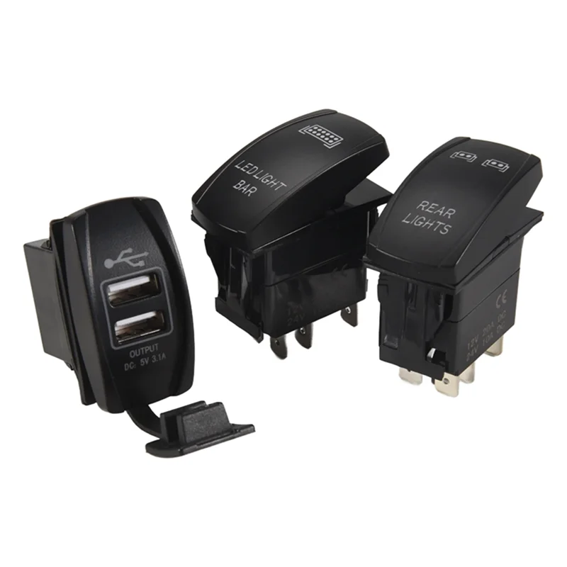 

AT92-LED Light Bar Rocker Switch Toggle Switch Rear Lights Rocker Switch Rocker Switch Dual USB Power Charger