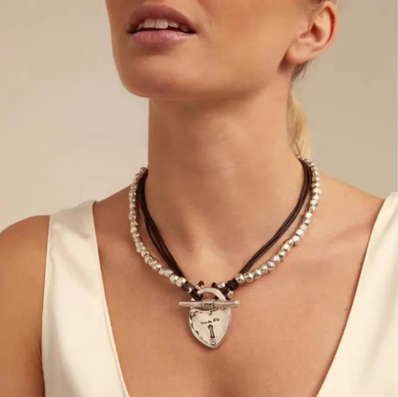 

Spain UNOde love cowhide necklace exaggerated personality Europe and the United States light luxury silver-plated handmade