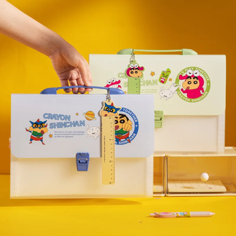 Crayon Shinchan File espandibile A4 Borsa portatile per carta di prova per studenti Borsa per tutoraggio portatile 13 griglie a prova di spruzzi