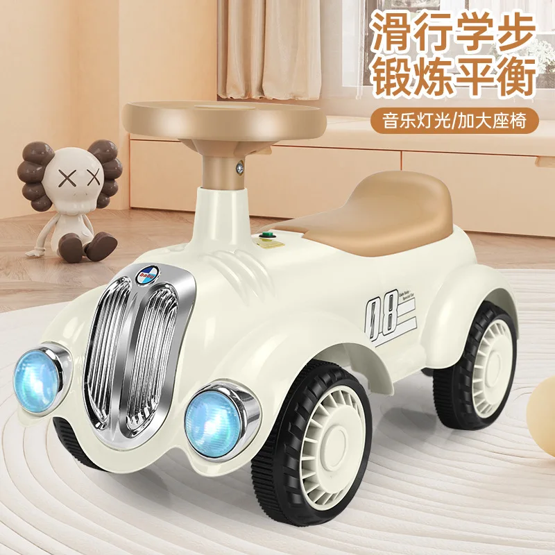 Children\'s Retro Scooter Baby Toddler Balance Bike Anti Rollover and Sliding Scooter Male and Female Four-wheel Scooter