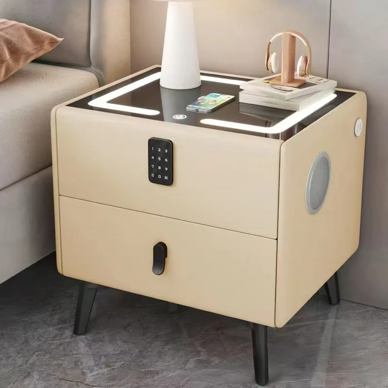 //with Hidden Secret Compartment Bedside Table Modern Luxury Smart Solid Wood Bedside Table With Speaker Wireless Charging